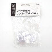 The TIDELINE UNIVERSAL GLASS TOP CLIPS 4 PK is neatly packaged in a clear plastic bag with a cardboard label on top.
