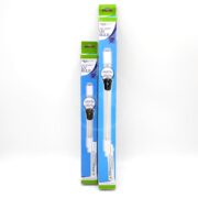 Two blue boxes of AquaScape Replacement UV Bulbs, one 14W and one 28W, are standing upright side by side. The packaging features images of the UV bulbs and product details in white and green accents.