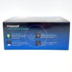 A Kessil product box with marketing text highlighting features such as dense matrix LED, superior optics, advanced thermal system, and tunability. The box is mostly black with blue accents and white text.