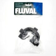 A clear plastic package labeled FLUVAL contains black curved replacement parts. The packaging displays the word REPLACEMENT PART in multiple languages at the top.