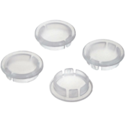 Four transparent round plastic covers from the NEPTUNE SKY DIFFUSER KIT SKY-D are arranged on a white background, featuring slightly raised edges and open bottoms to fit securely over small circular openings.