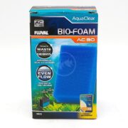 A box of Fluval AquaClear Bio-Foam AC 30 aquarium filter media, featuring a blue foam insert image and product details on the front, with aquatic background graphics.