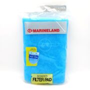 A packaged Marineland bonded filter pad, labeled Rite-Size and Bonded Filter Pad, with a blue rectangular pad visible inside a clear plastic wrapping.