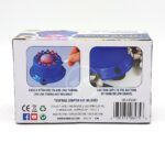 Back of a product box showing a blue LED aquarium bubbler, with illustrated instructions for attaching it to air line tubing and using suction cups under aquarium gravel. Text and icons detail product info and manufacturer.