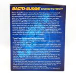 The AQUARIUM SOLUTIONS BACTO-SURGE SPONGE FILTER packaging features a detailed product description and performance optimization tips.