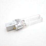 A compact UV germicidal light bulb with a white plastic base and two clear glass tubes, shown against a plain white background.