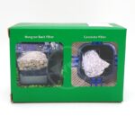 Green product box showing two images: one labeled Hang-on Back Filter with filter media and foam, and another labeled Cannister Filter displaying round white filter media inside a blue container.
