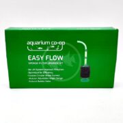 Green box labeled aquarium co-op EASY FLOW SPONGE FILTER UPGRADE KIT with an image of a sponge filter and a list of features, including improved filtration, efficiency, and adjustable design.