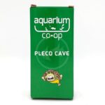 A green box labeled aquarium co-op PLECO CAVE with a cartoon pleco fish illustration at the bottom, designed for aquarium use.