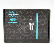 Front view of a box labeled Reef Breeders ATO 2023 Model with an image of an aquarium accessory on a dark background with abstract patterns.