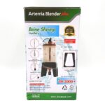 Box of the Ziss Artemia Blender Plus Brine Shrimp Hatchery, showing product image, features list, and brand logos. The box is mainly green and white with text and diagrams.