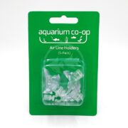 A green package labeled aquarium co-op Air Line Holders (5-Pack) contains five clear plastic airline holders for aquariums. The holders are visible through the plastic front of the packaging.