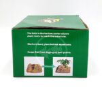 A green box shows product features with white text and two images: the left image shows a rock-like object, and the right image shows the same object with a plant growing from it.