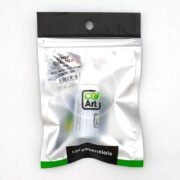 A silver foil pouch labeled CO2 Art and CO2 Essentials contains a drop checker solution kit for aquariums. The packaging is sealed, with a hang hole and product information on a sticker.