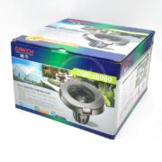 A blue and green Grech COP-10000 box displays a floating aeration fountain pump with images of water features and product details printed on the packaging.