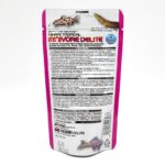 A stand-up pouch of Hikari Tropical Mini Algae fish food, featuring images of various fish at the top and bottom. The package has detailed product information and feeding instructions printed on the back.