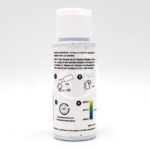 A white bottle with instructions and a color chart for pH indicator solution. The label includes diagrams for use, text directions, and a color scale ranging from pH 5.8 (yellow) to pH 8.2 (blue).