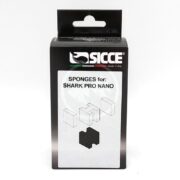 A black box labeled SICCE SPONGES for: SHARK PRO NANO with a diagram of filter sponges on the front. The box features the SICCE logo and the text made in Italy near the top.