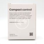 The back of a product box labeled Compact control describes a CO2 injection solenoid for aquarium use. It mentions compatibility, power specifications (110V–220V 12V), and shows minimal branding at the bottom.
