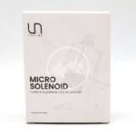 A white product box labeled Micro Solenoid Planted Aquarium CO2 Accessory from Ultum Nature Systems, featuring a faint outline image of the accessory and a circular fish logo in the background.