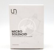 A white product box labeled Micro Solenoid Planted Aquarium CO2 Accessory from Ultum Nature Systems, featuring a faint outline image of the accessory and a circular fish logo in the background.