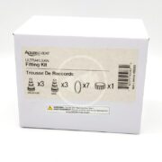 A white Aquascape Ultraklean Fitting Kit box showing its label, which lists contents (fittings: 3 Aquascape, 3 NAB, 7 O-rings, 1 item) and a warning about cancer and reproductive harm.