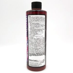 A bottle of Brightwell Aquatics MicroBacter7 aquarium solution, shown from the back with detailed product instructions and information label visible.