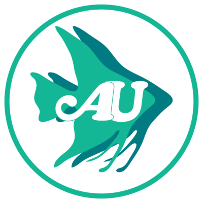 SOCIAL MEDIA ICON 2025 A stylized teal fish with the letters AU in white across its body, enclosed within a teal circular border on a white background, representing in store services.