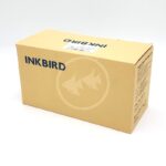A cardboard box with INKBIRD printed in blue on the side, featuring two fish outlines inside a circle. The box is closed and sits on a white background.