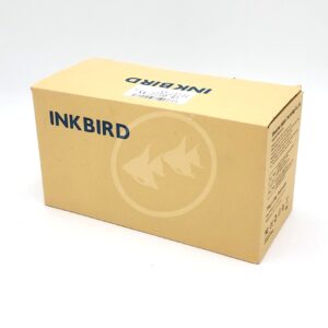 A cardboard box with INKBIRD printed in blue on the side, featuring two fish outlines inside a circle. The box is closed and sits on a white background.