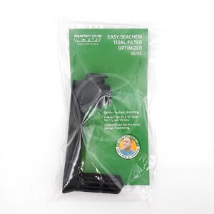 A packaged Aquarium Co-Op Easy Seachem Tidal Filter Optimizer for 35/55 models, featuring a black plastic filter part and green label with product details and a small round Aquarium Co-Op logo.