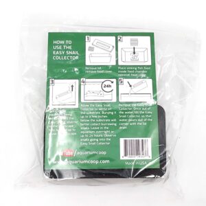 Plastic-wrapped Easy Snail Collector package with illustrated step-by-step usage instructions, text, and YouTube link on the back. The product is visible inside the transparent wrapping.