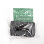 A packaged aquarium tool labeled Easy Snail Collector with instructions visible behind a black plastic device inside a clear plastic bag. The instructions describe features for collecting snails and small fish.