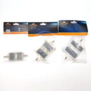 Three packaged Teton genuine parts with metal rods and rectangular grey pads, displayed on a white background. The packages have blue and orange labels at the top.