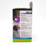 The image shows the side of a box labeled MINI UV with text in English, Polish, and German describing a UV module for aquarium filters. The background features purple and black graphics of bubbles and filter tubes.