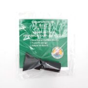 Clear plastic packaging containing a black aquarium powerhead outflow nozzle. The green and white label reads: “Aquarium Co-Op Powerhead Outflow Nozzle, Directional Outflow, Push-Fit Design, Rotate to Adjust.”.