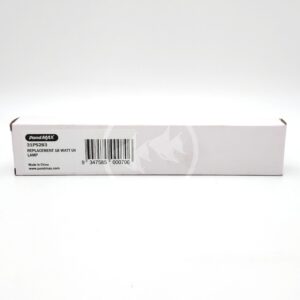 A white rectangular box labeled PondMAX 31PS283 REPLACEMENT 58 WATT UV LAMP is shown against a plain white background. A barcode and Made in China are also visible on the left side of the box.