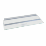 A rectangular glass aquarium lid with two gray plastic handles and a small clear grip in the center, placed on a white background.