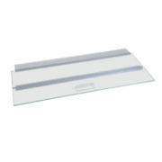 A rectangular glass aquarium lid with two gray plastic handles and a small clear grip in the center, placed on a white background.