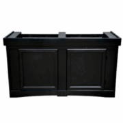 The SEAPORA MONARCH STAND 27.5" HIGH is a black wooden stand featuring two paneled doors and an open top, ideal for supporting a countertop or sink.