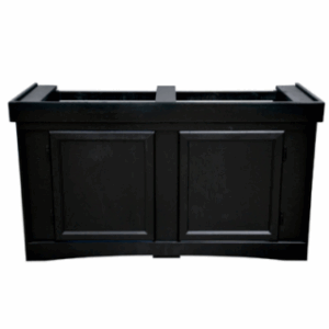 The SEAPORA MONARCH STAND 27.5" HIGH is a black wooden stand featuring two paneled doors and an open top, ideal for supporting a countertop or sink.