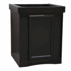 The SEAPORA MONARCH STAND 27.5" HIGH is a black rectangular stand with a single front door and a plain recessed panel design, featuring an open top ideal for supporting a sink or countertop.