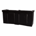 The SEAPORA MONARCH STAND 27.5" HIGH is a black rectangular wooden cabinet with two paneled doors and a flat top, perfect for wall mounting or use under a sink, making it ideal for aquarium setups.