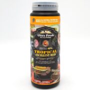 A container of Ultra Fresh Shrimp Delight Tropical Excellent Bits fish food, featuring colorful images of fish and shrimp, and text highlighting 40% shrimp content and 100% all-natural protein.