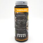 A black container with a label stating 0% additives, artificial colors or byproducts and listing features, ingredients, and nutritional analysis in white text on the back, against a plain white background.