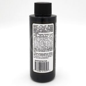 A black plastic bottle with a ribbed black cap, displaying a white label with barcode and detailed usage and caution instructions for an aquarium product. The text is small and mostly covers the back of the bottle.