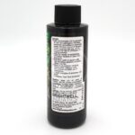 A black plastic bottle of Brightwell Aquatics aquarium product with a white label showing detailed usage instructions, cautions, and company information in black text. The bottle has a black screw cap.