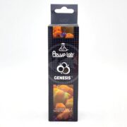 Tall, rectangular box of Polyp Lab Genesis, a concentrated mixture for aquariums. The packaging is mostly black with images of orange corals and white text. Box states 50ML and features brand and product logos.