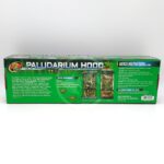 A green rectangular box labeled Paludarium Hood with product information, safety instructions, and diagrams for setup. The box shows images of terrariums and contains text in white and yellow fonts.