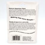 The UT MINI MOSS ROCK 5 PK package for natural aquarium plants includes English and French descriptions, a barcode, and manufacturing info on the back, highlighting benefits for aquarium fish care.